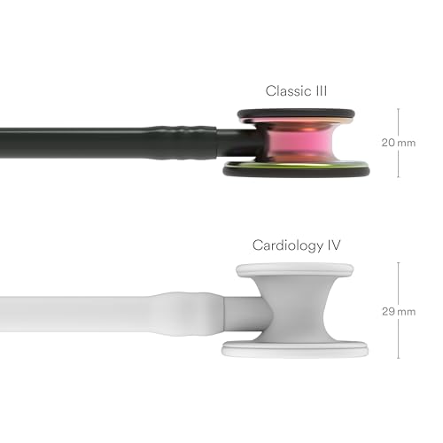 3M Littmann Classic III Monitoring Stethoscope, 5870, More Than 2X as Loud*, Weighs Less**, Stainless Steel Rainbow-Finish Chestpiece, 27" Black Tube, Stem and Headset