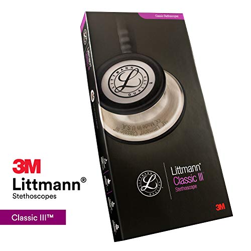 3M Littmann Classic III Monitoring Stethoscope, 5870, More Than 2X as Loud*, Weighs Less**, Stainless Steel Rainbow-Finish Chestpiece, 27" Black Tube, Stem and Headset