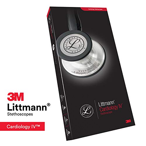 3M Littmann Cardiology IV Diagnostic Stethoscope, 6201, More Than 2X as Loud*, Weighs Less**, Stainless Steel Black-Finish Chestpiece, 27" Black Tube, Blue Stem, and Black Headset