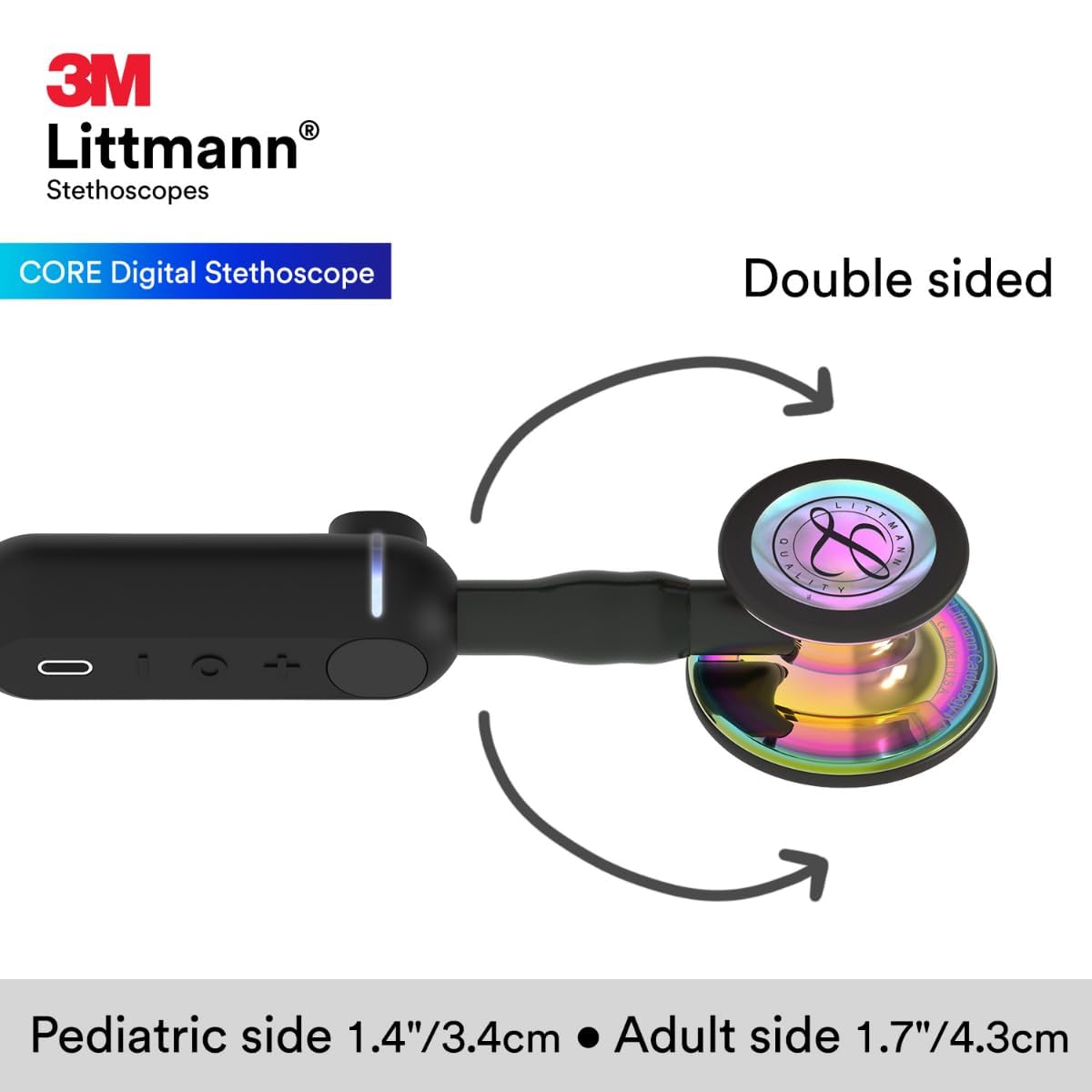 3M Littmann CORE Digital Stethoscope, Our Most Advanced Stethoscope Yet, Up To 40x Amplification*, Active Noise Cancellation, In-App Sound Wave Visualization, High Polish Rainbow Chestpiece, 8570