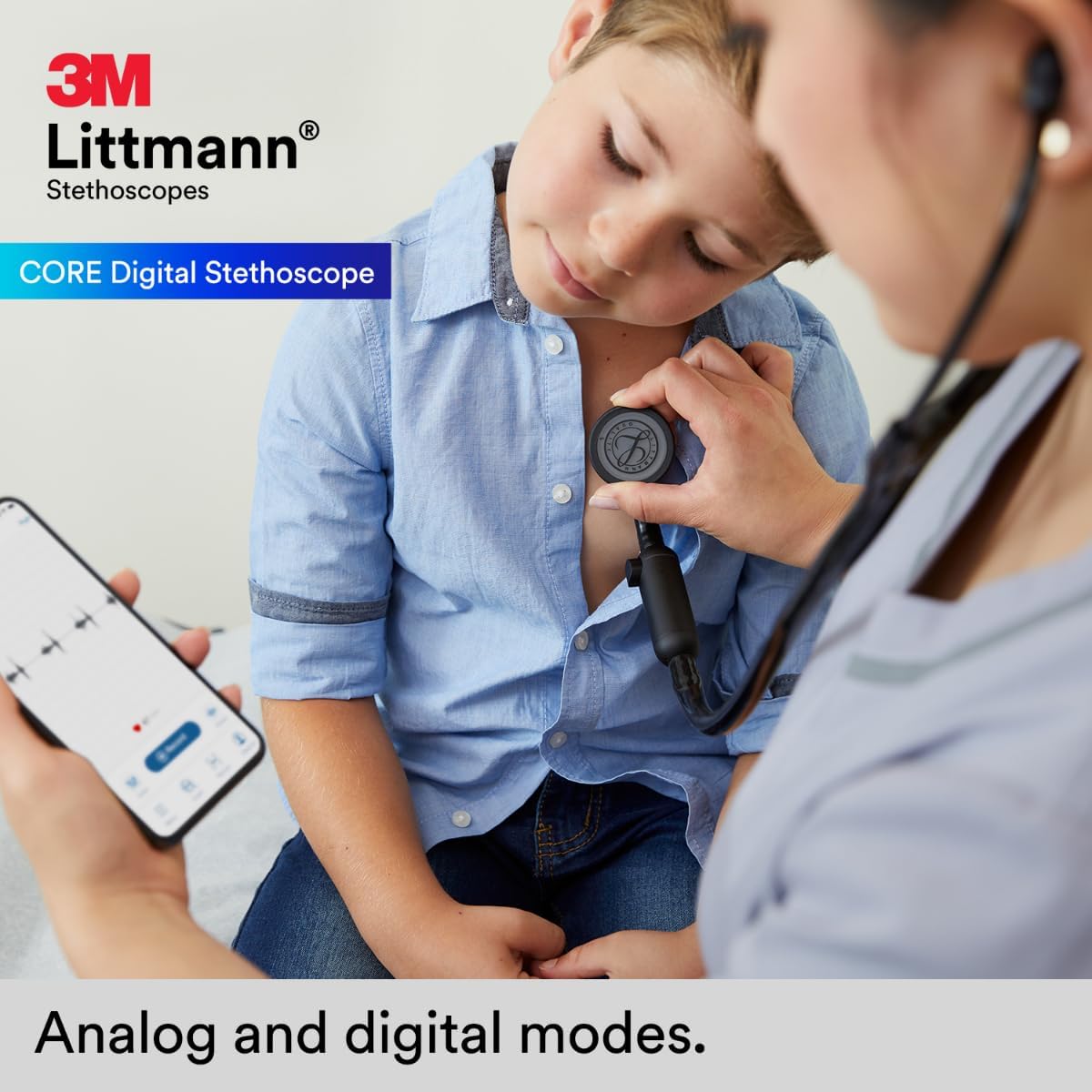 3M Littmann CORE Digital Stethoscope, Our Most Advanced Stethoscope Yet, Up To 40x Amplification*, Active Noise Cancellation, In-App Sound Wave Visualization, High Polish Rainbow Chestpiece, 8570