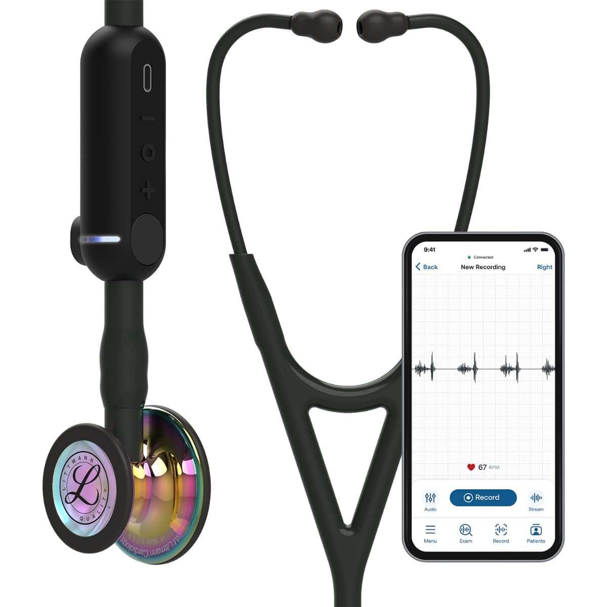 3M Littmann CORE Digital Stethoscope, Our Most Advanced Stethoscope Yet, Up To 40x Amplification*, Active Noise Cancellation, In-App Sound Wave Visualization, High Polish Rainbow Chestpiece, 8570