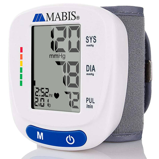 Mabis Digital Premium Wrist Blood Pressure Monitor with Automatic Wrist Cuff That Displays Blood Pressure, Pulse Rate and Irregular Heartbeat, Stores up to 120 Readings (Pack of 48)