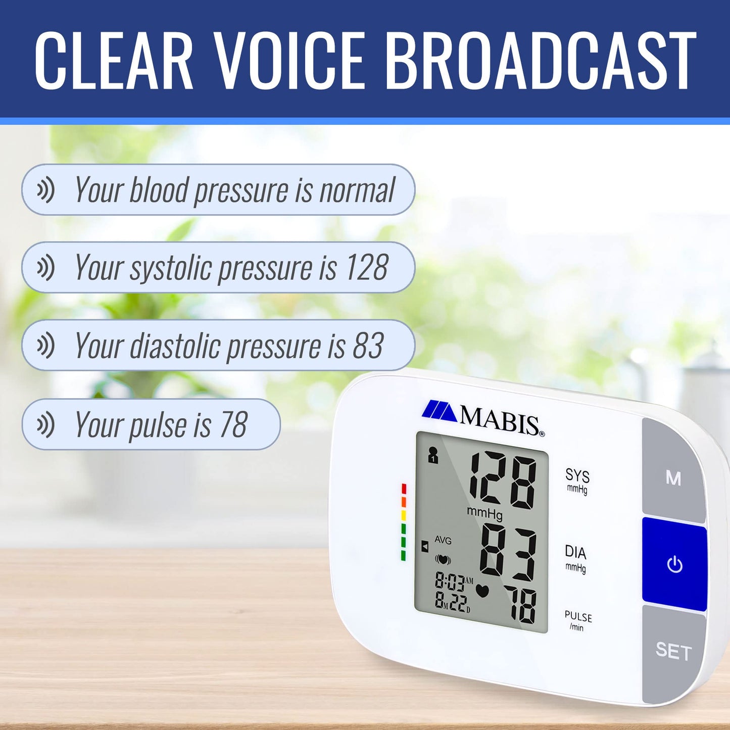 MABIS Universal Talking Blood Pressure Monitor, Upper Arm, Irregular Heartbeat Detection, 396-Reading Memory Storage for 4 User Profiles, FSA & HSA Eligible (Pack of 24)